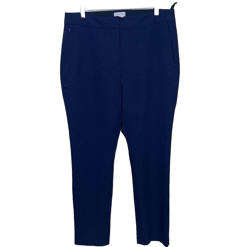Primark Trousers Womens 10 Navy Blue Tailored Tapered Elastic Back Zip Pockets